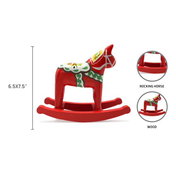 Wooden Swedish Themed Collectible Red Dala Rocking Horse - Image 4